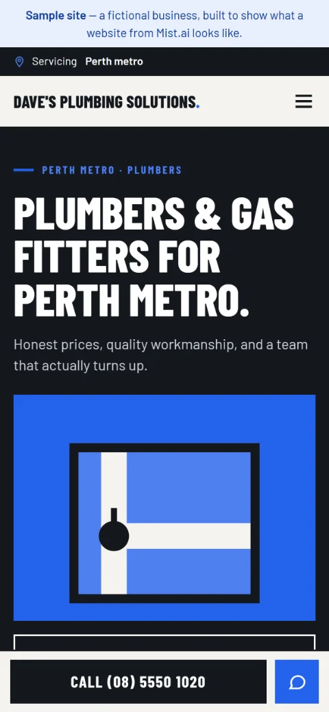 The one-page site, for a plumber: the first screen