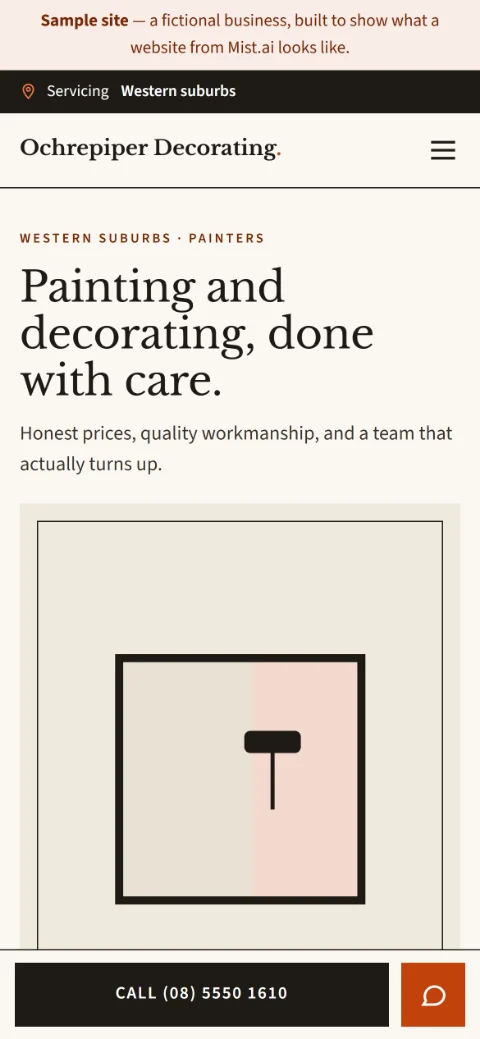 The one-page site, for a decorator: the first screen