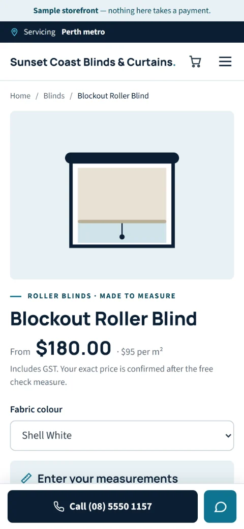 The storefront, for a blinds and curtains business: the store
